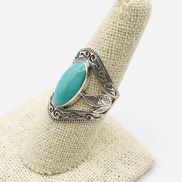 Southwest Style 925 Sterling Silver Turquoise Wide Band Ring Southwest 7.5 - Picture 4 of 7
